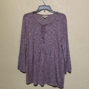 Style & Co Top Blouse XL Purple Gray Stretchy Pullover Long Sleeve Viscose Blend
